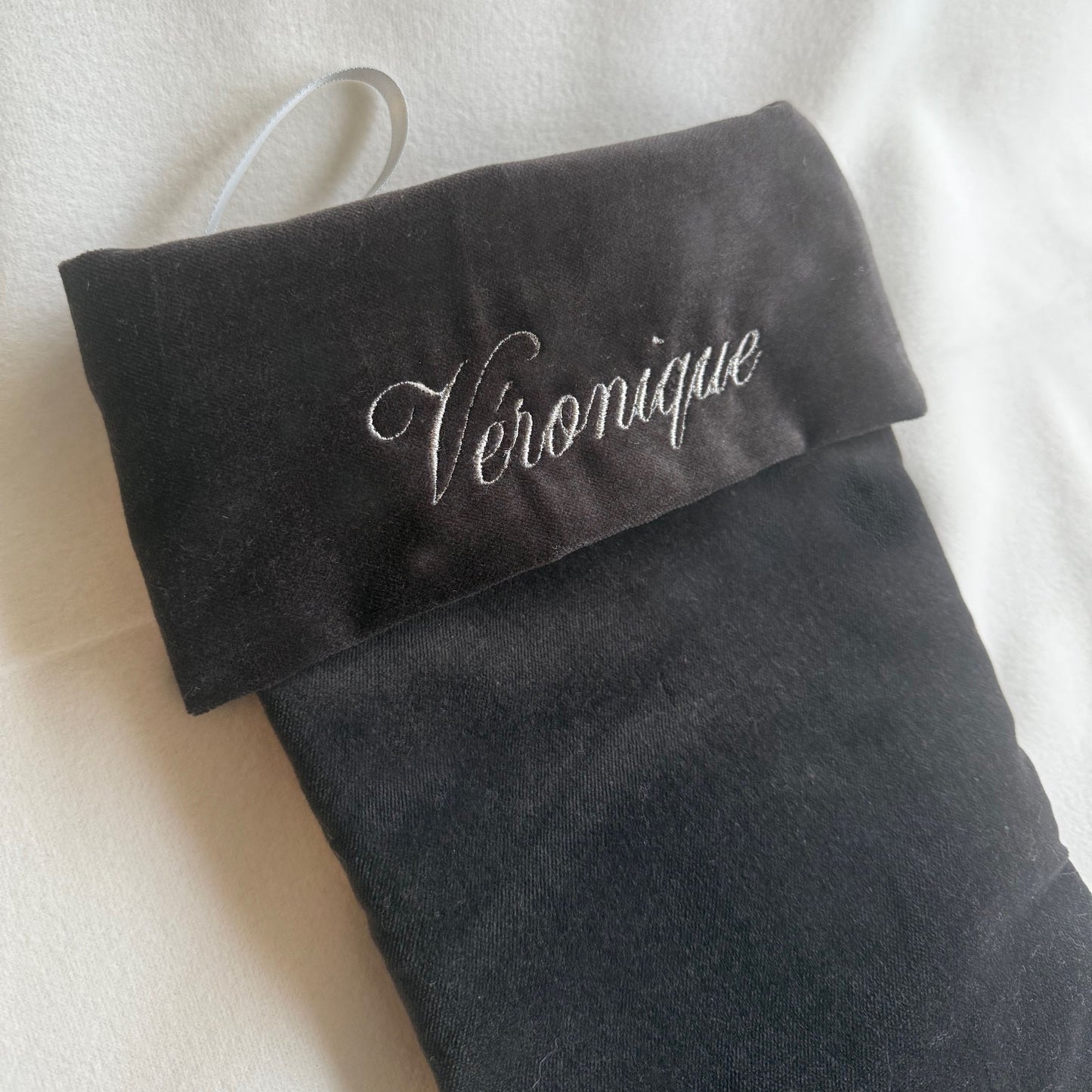 Classic dark grey velvet personalized stocking